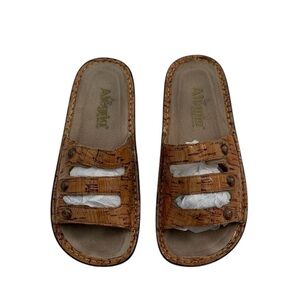 Alegria Fiona Cork Pattern Leather Triple Strap Leather Comfort Sandals Size 37